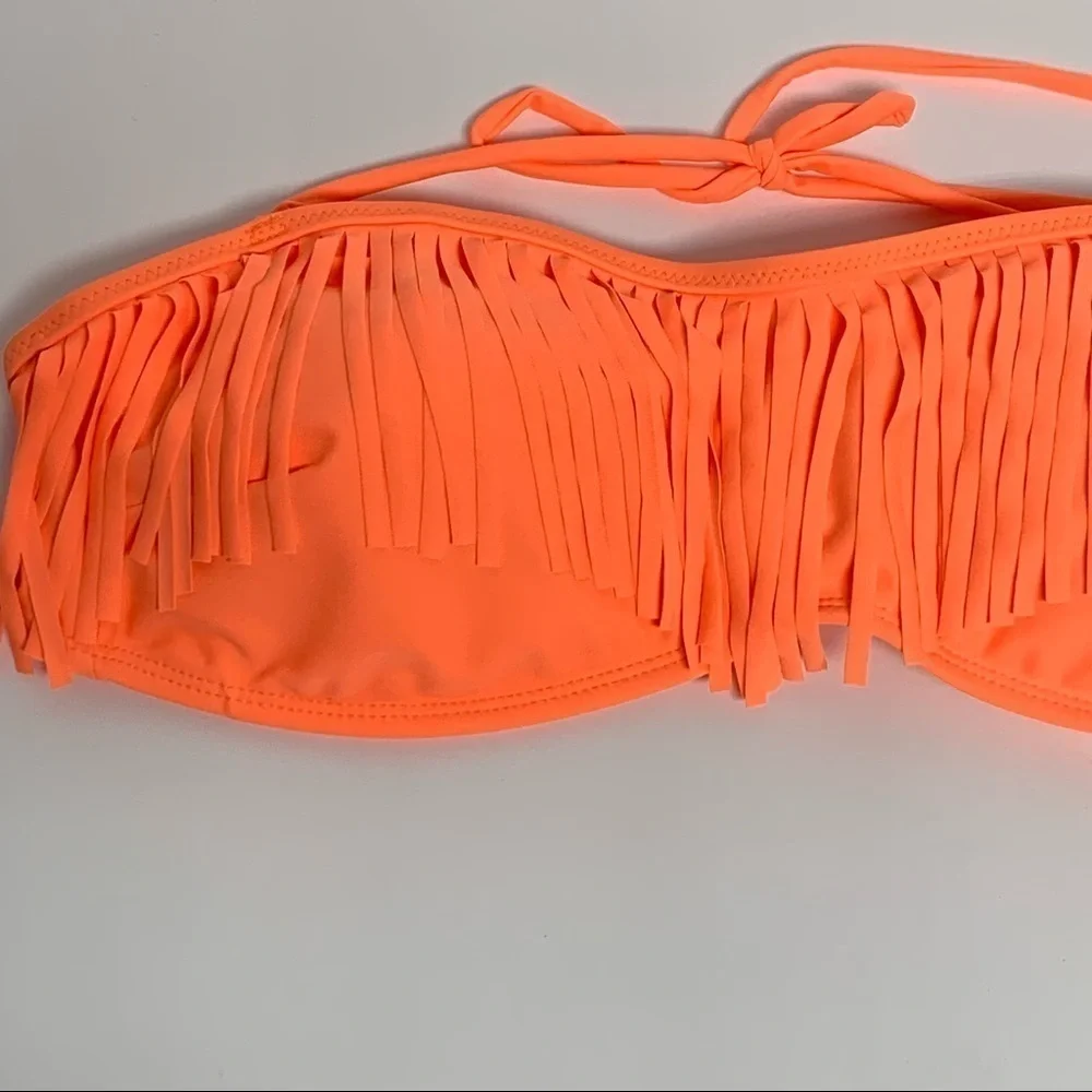 U.S. Polo Assn.  Women's Size XL  Orange Fringe Bandeau Swim Top NEW NWT